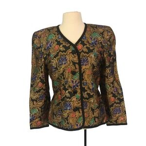 Talbots Kathryn Conover Vintage Womens Black Gold Metallic Floral Blazer 36 bust